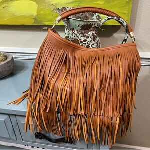 Fringe VEGAN Leather Hobo Bag - Tan
